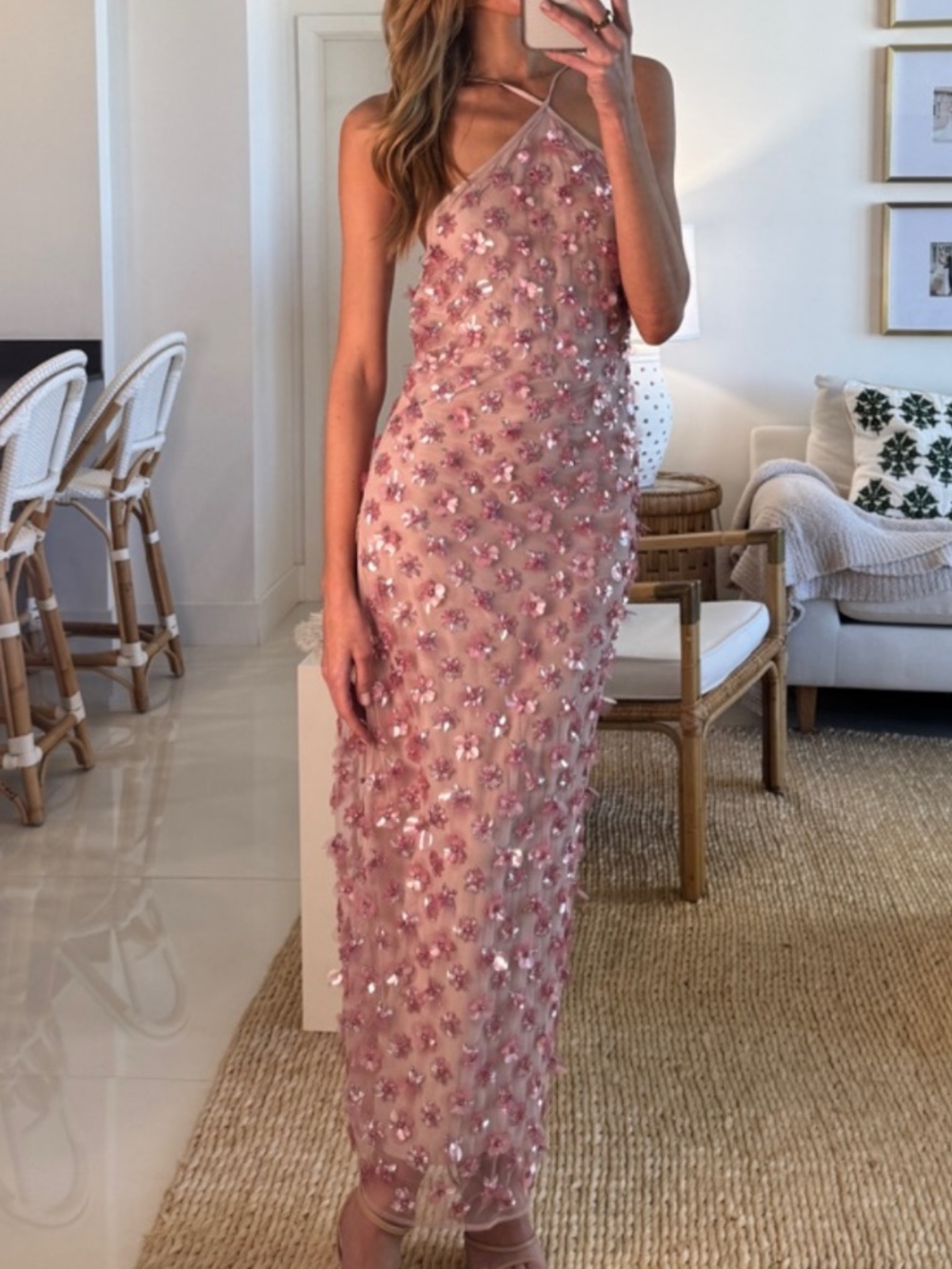 DES_PHEMMES Embellished Floral Tulle Halterneck Midi Dress – IT 40 / US 4 – NWT